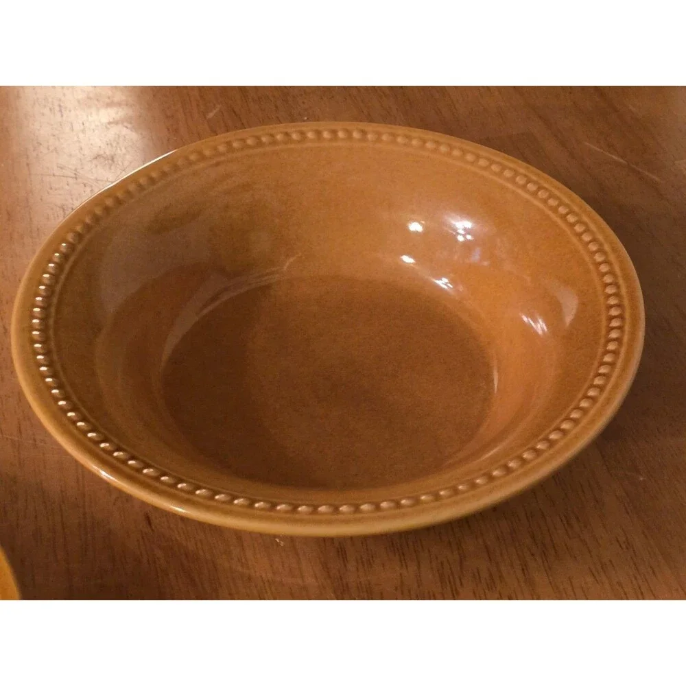 Pier 1 Spice Route Ginger Stoneware 3 Pc Set Beaded Rim Soup Bowl Salad Plates